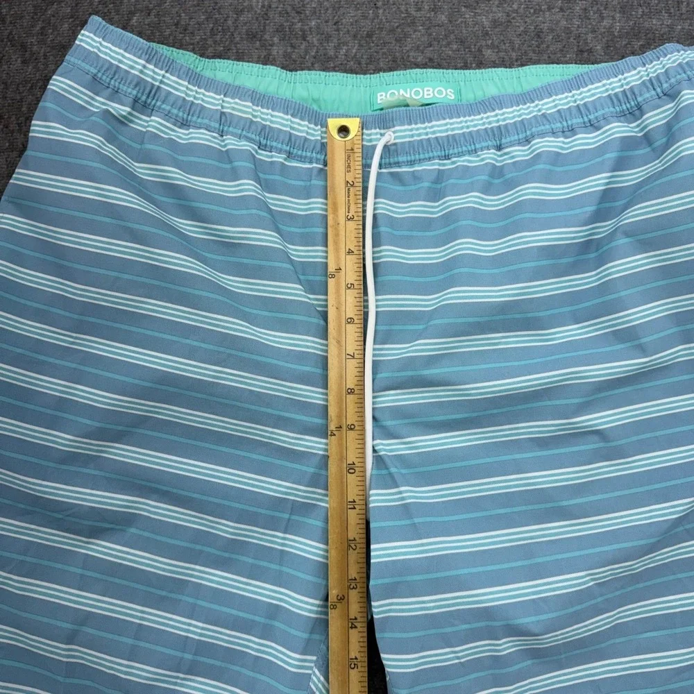 Bonobos Mens XL Light Blue Striped Swim Trunks 9 Inch Inseam Casual Shorts